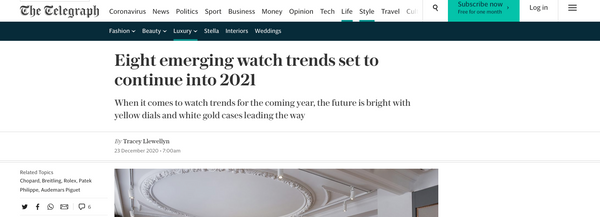 The Telegraph - Eight emerging watch trends in 2021
